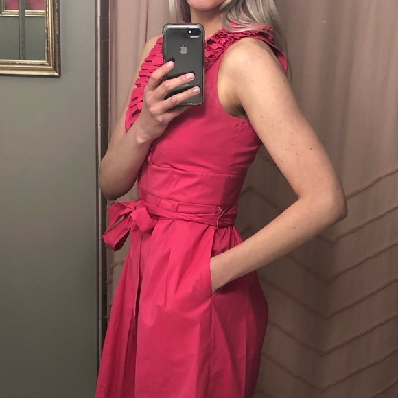 White House Black Market Pink Dress Ruffled Collar - Picture 3 of 12